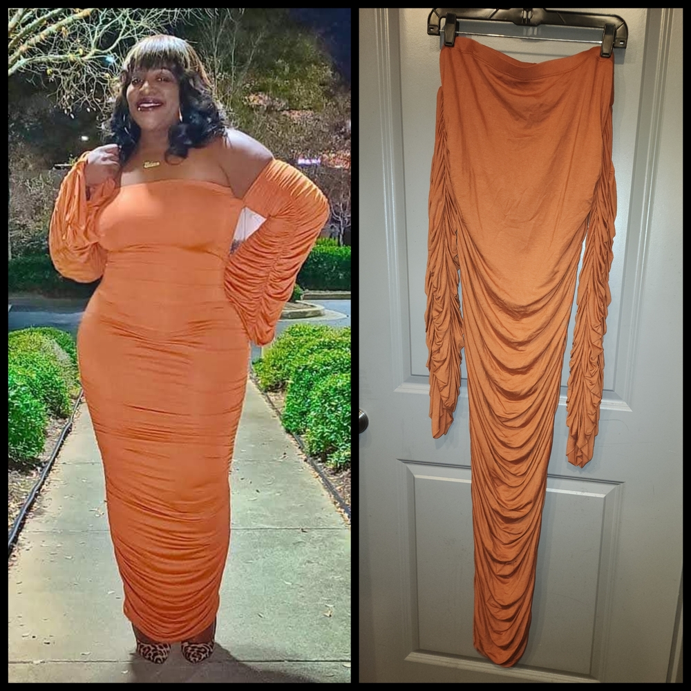 Orange Off-Shoulder Maxi Dress